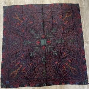 Etro Bergdorf Goodman Blue Red Multicolor Paisley Square Scarf Italy Wool/Silk